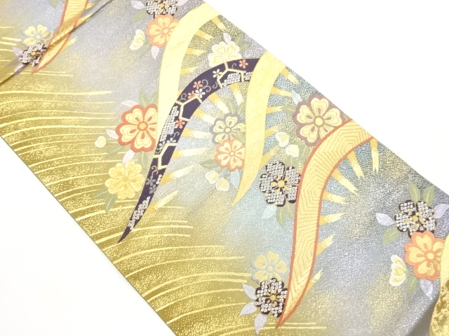 JAPANESE KIMONO / FUKURO OBI / ASUKA NISHIKI / WOVEN WHEEL & SAKURA 